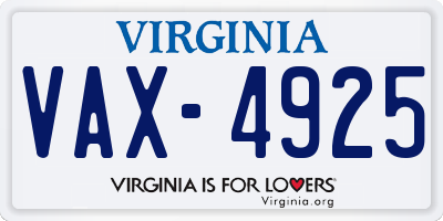 VA license plate VAX4925