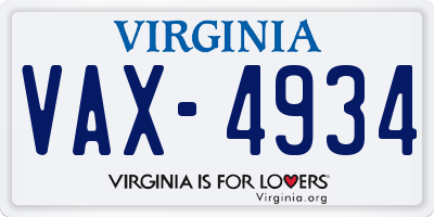 VA license plate VAX4934
