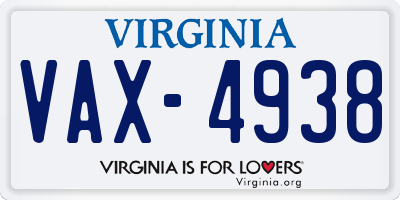 VA license plate VAX4938