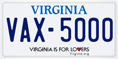 VA license plate VAX5000