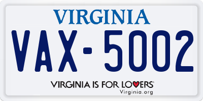 VA license plate VAX5002