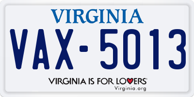 VA license plate VAX5013