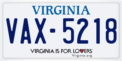 VA license plate VAX5218