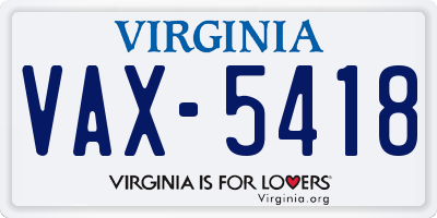 VA license plate VAX5418