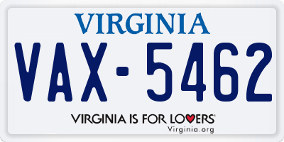 VA license plate VAX5462