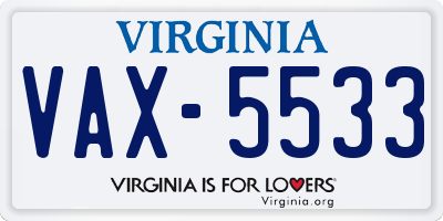 VA license plate VAX5533