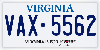 VA license plate VAX5562