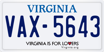 VA license plate VAX5643