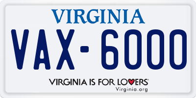 VA license plate VAX6000