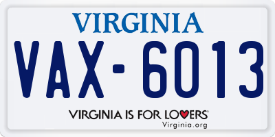 VA license plate VAX6013