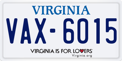 VA license plate VAX6015