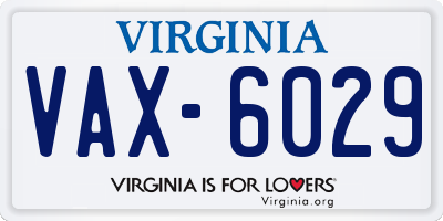 VA license plate VAX6029