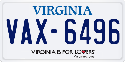 VA license plate VAX6496