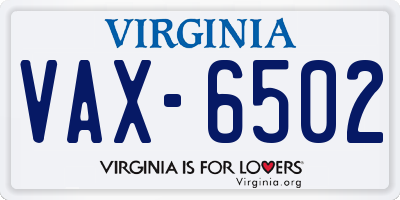 VA license plate VAX6502