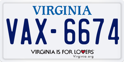 VA license plate VAX6674