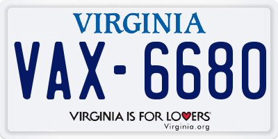 VA license plate VAX6680