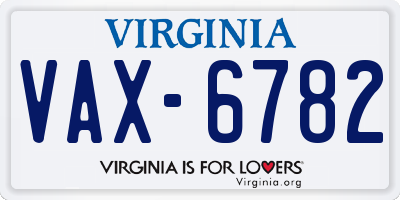 VA license plate VAX6782