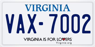 VA license plate VAX7002