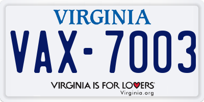 VA license plate VAX7003