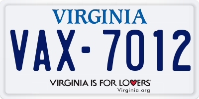 VA license plate VAX7012