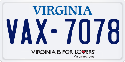 VA license plate VAX7078