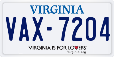VA license plate VAX7204
