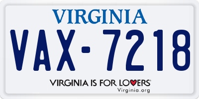 VA license plate VAX7218
