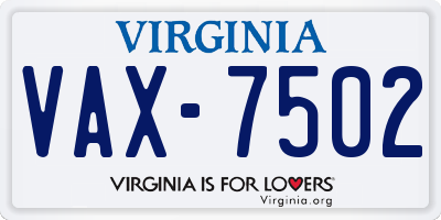 VA license plate VAX7502