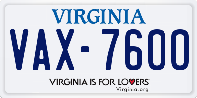 VA license plate VAX7600