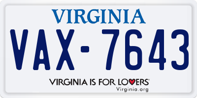 VA license plate VAX7643