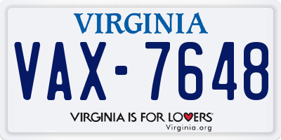 VA license plate VAX7648