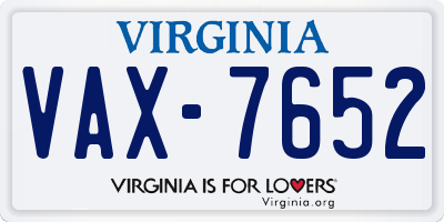 VA license plate VAX7652
