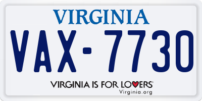 VA license plate VAX7730