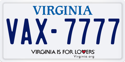 VA license plate VAX7777