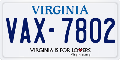 VA license plate VAX7802
