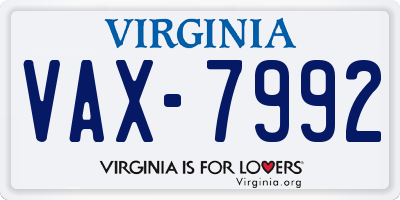 VA license plate VAX7992
