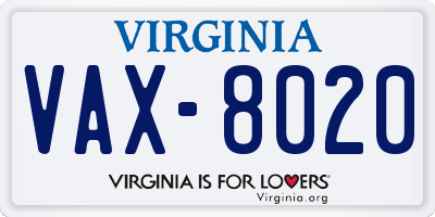 VA license plate VAX8020