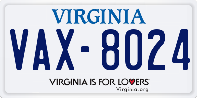 VA license plate VAX8024