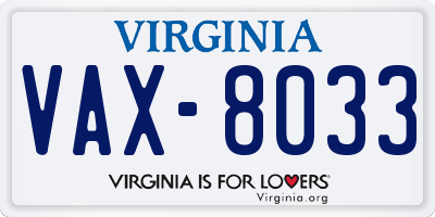 VA license plate VAX8033