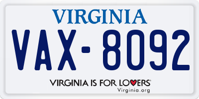 VA license plate VAX8092