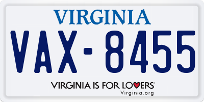 VA license plate VAX8455