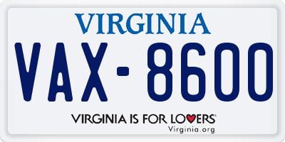 VA license plate VAX8600