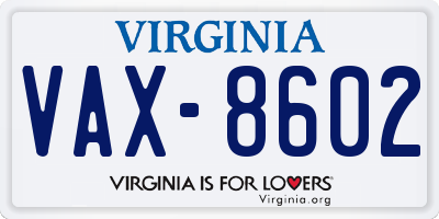 VA license plate VAX8602