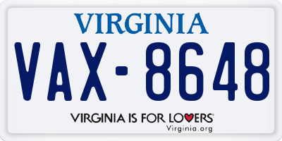 VA license plate VAX8648