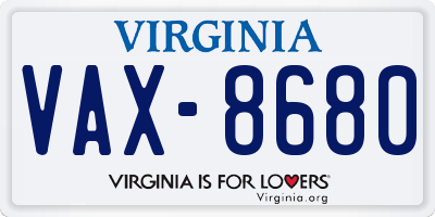 VA license plate VAX8680