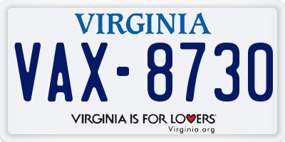 VA license plate VAX8730