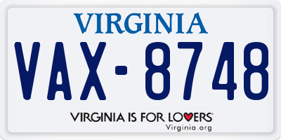 VA license plate VAX8748
