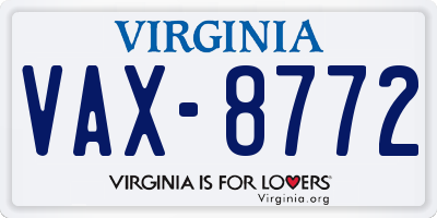 VA license plate VAX8772