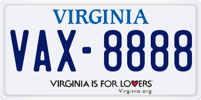 VA license plate VAX8888