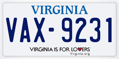 VA license plate VAX9231